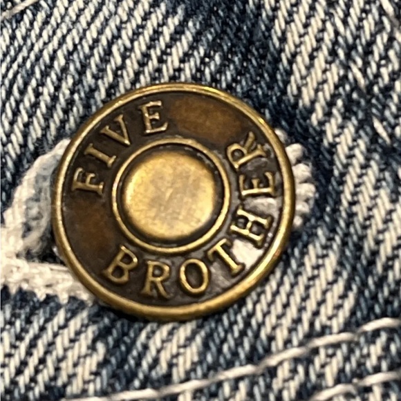 FiveBrother BIB OVERALL blue JEANS DENIM PANTS mens size 38 Baggy 90s grunge rip - Picture 8 of 16